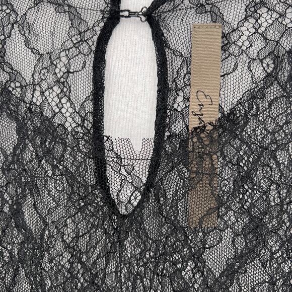 ENZA COSTA Lace Long Sleeve Top Womens Small Black Crew Long Sleeve Sheer NEW - Picture 11 of 14